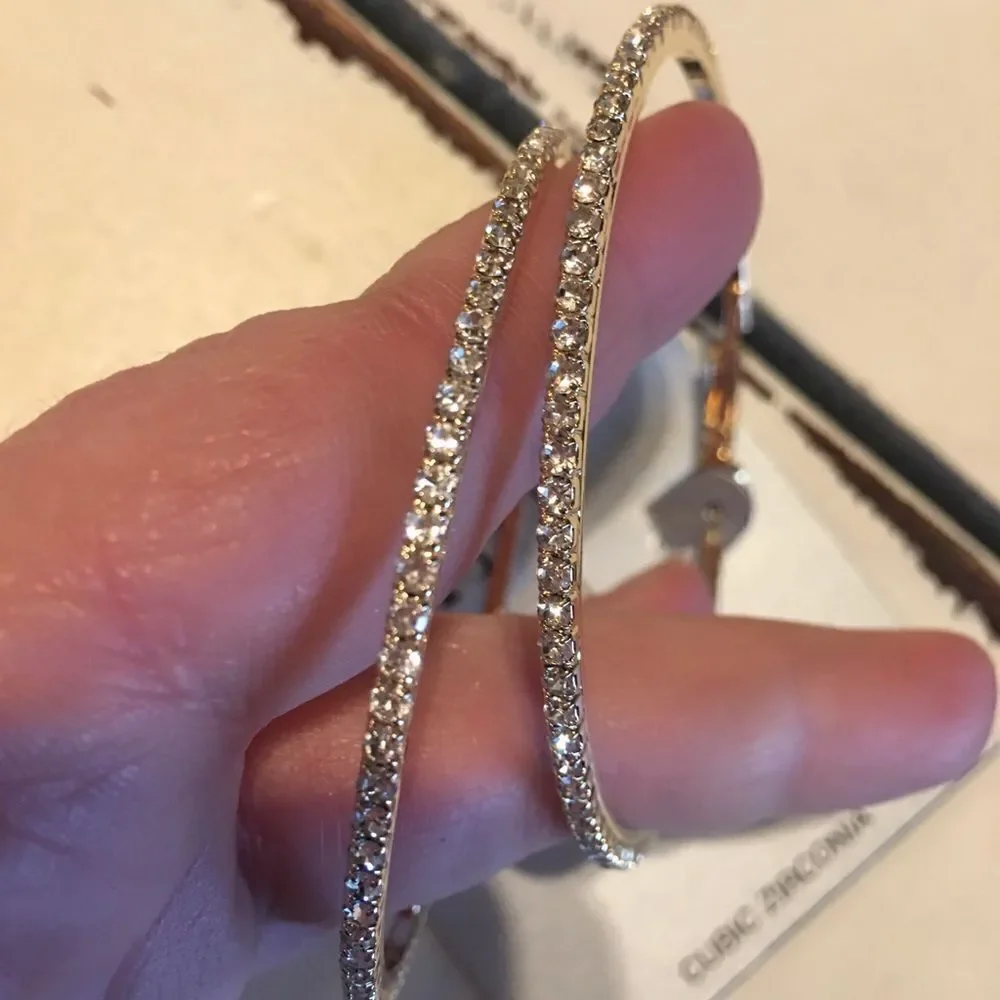 Large gold hoop earrings cubic zirconia
